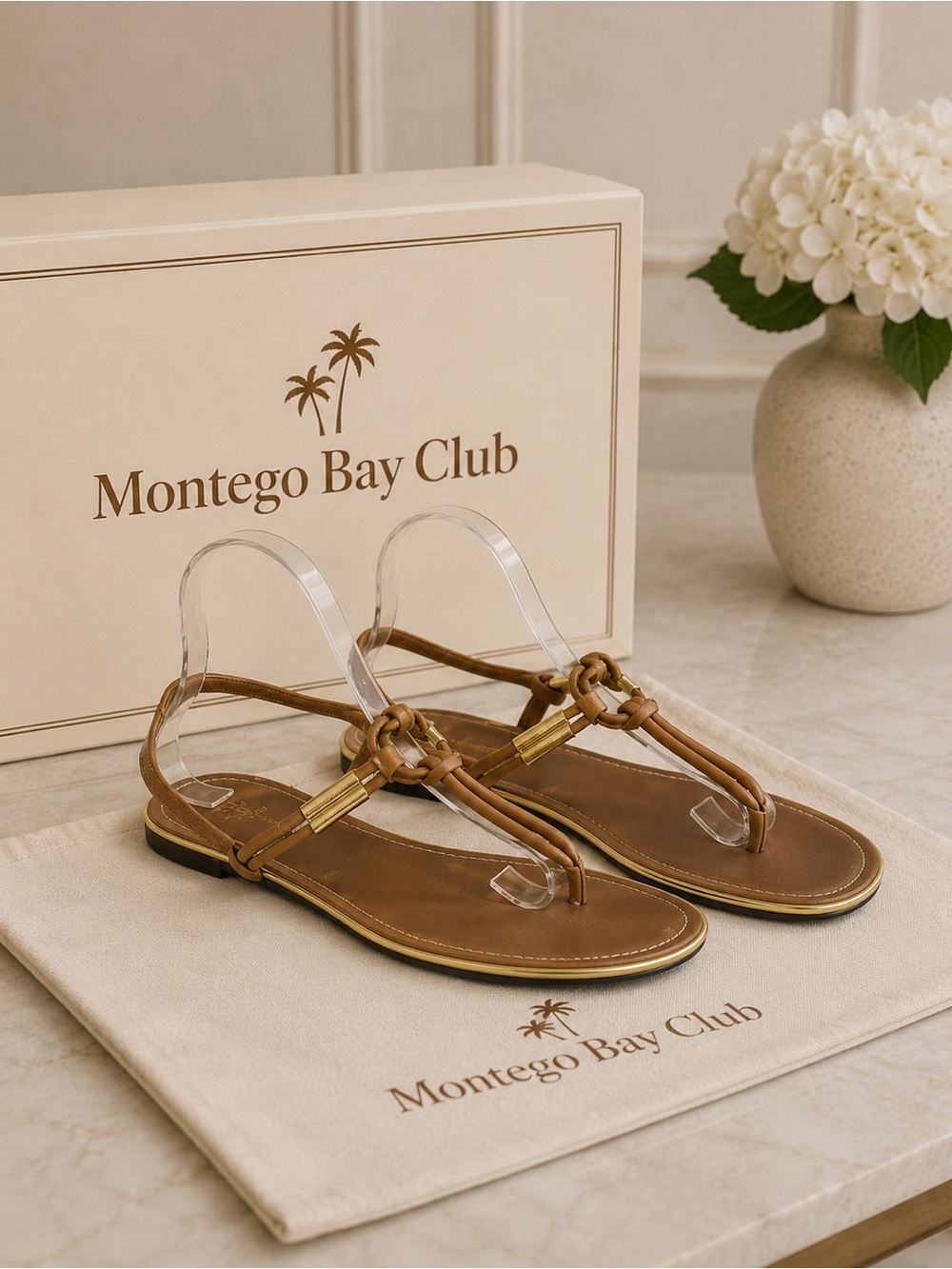Montego Bay Tan Gold Hardware Thong Slingback Sandals‎ Size 9
